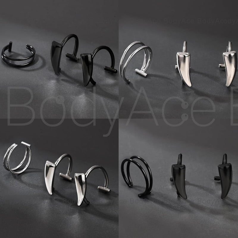BodyAce Halloween Fake Piercings Lip Rings, Vampire Teeth Lip Cuff Double Hoop Nose Rings, Goth Cyberpunk Face Lip Jewelry With Fake Tattoos Sticker - Image 5